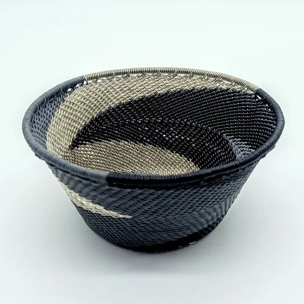 Handmade South African Zulu Grey Copper Wire Basket